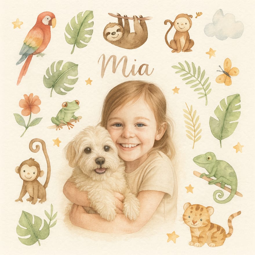 Mia & ihr Hund – als Aquarell